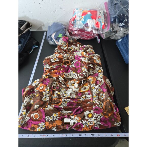 Madden NYC Junior Multicolor Floral Puff Sleeve Ruched Mini Dress Size Large NWT - Picture 9 of 11